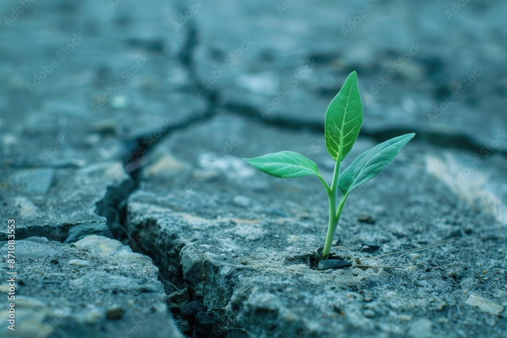 A single sprout growing through a cracked concrete floor, a new startup breaking into an established market A single sprout growing through a cracked concrete floor, a new startup breaking into an established market