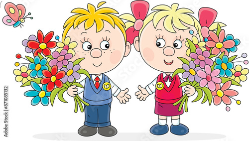 Happy little boy and girl w...