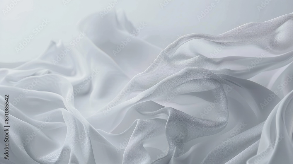 Abstract background of soft white fabric flowing in the wind, creating elegant and delicate folds. Ideal for showcasing beauty products, fashion designs, or ethereal concepts. Abstract background of soft white fabric flowing in the wind, creating elegant and delicate folds. Ideal for showcasing beauty products, fashion designs, or ethereal concepts.