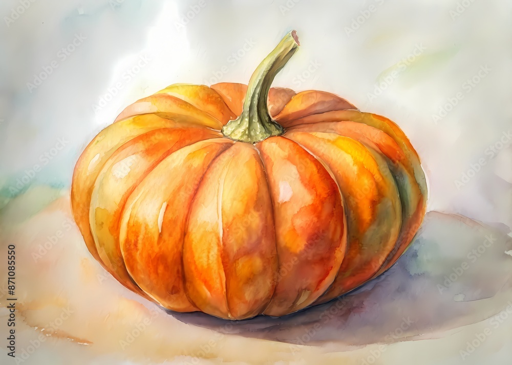 Φωτογραφία A solitary, intricately carved orange pumpkin sits upright on a pristine white background, lit from above, emphasizing its vibrant color and festive autumn details