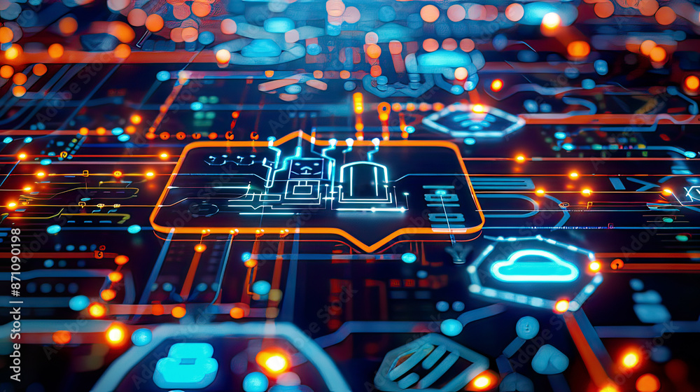 High-tech depiction of edge computing highlighting the advantages of reduced latency and enhanced performance with glowing tech symbols High-tech depiction of edge computing highlighting the advantages of reduced latency and enhanced performance with glowing tech symbols