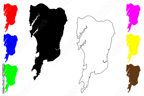 Salsette island (Republic of India, Maharashtra state) map vector illustration, scribble sketch Salsette map photo