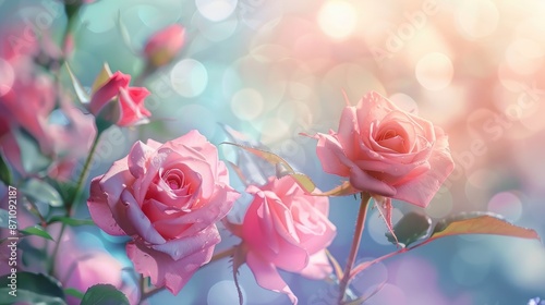 Romantic Pink Roses with Soft Focus on Colorful Background
