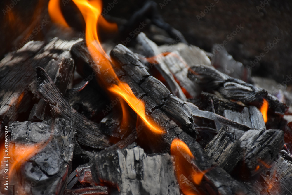 Burning wood for barbecue closeup Burning wood for barbecue closeup