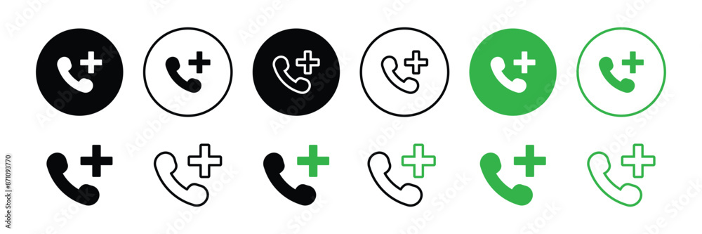 Obraz premium Set of Emergency call icon. Contact us, telephone, communication, phone symbol. Vector Illustration.