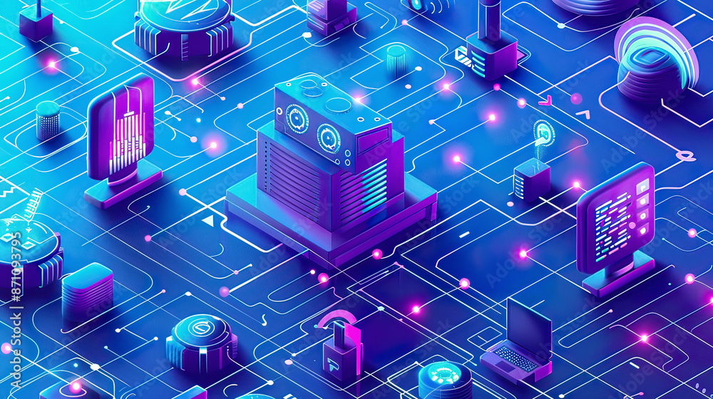 High-tech illustration of edge computing featuring real-time data processing and interconnected devices High-tech illustration of edge computing featuring real-time data processing and interconnected devices