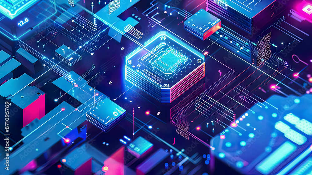 Modern illustration of edge computing technology showcasing real-time data processing and reduced latency with interconnected devices and data nodes vibrant blue hues and a high-tech feel Modern illustration of edge computing technology showcasing real-time data processing and reduced latency with interconnected devices and data nodes vibrant blue hues and a high-tech feel