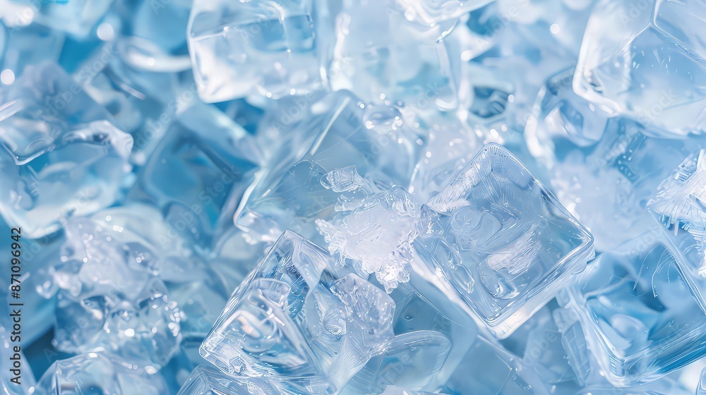 Crystal clear ice cubes as background, top view Crystal clear ice cubes as background, top view