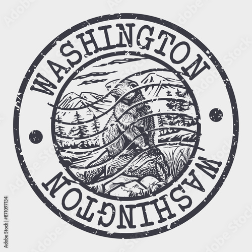 Washington Stamp Postal. Silhouette Seal. Passport Round Design. Vector Icon. Design Retro Travel. National Symbol.	
