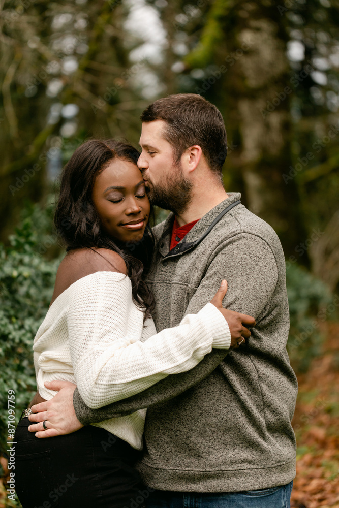 Beautiful Couple Embracing on Park Path Beautiful Couple Embracing on Park Path