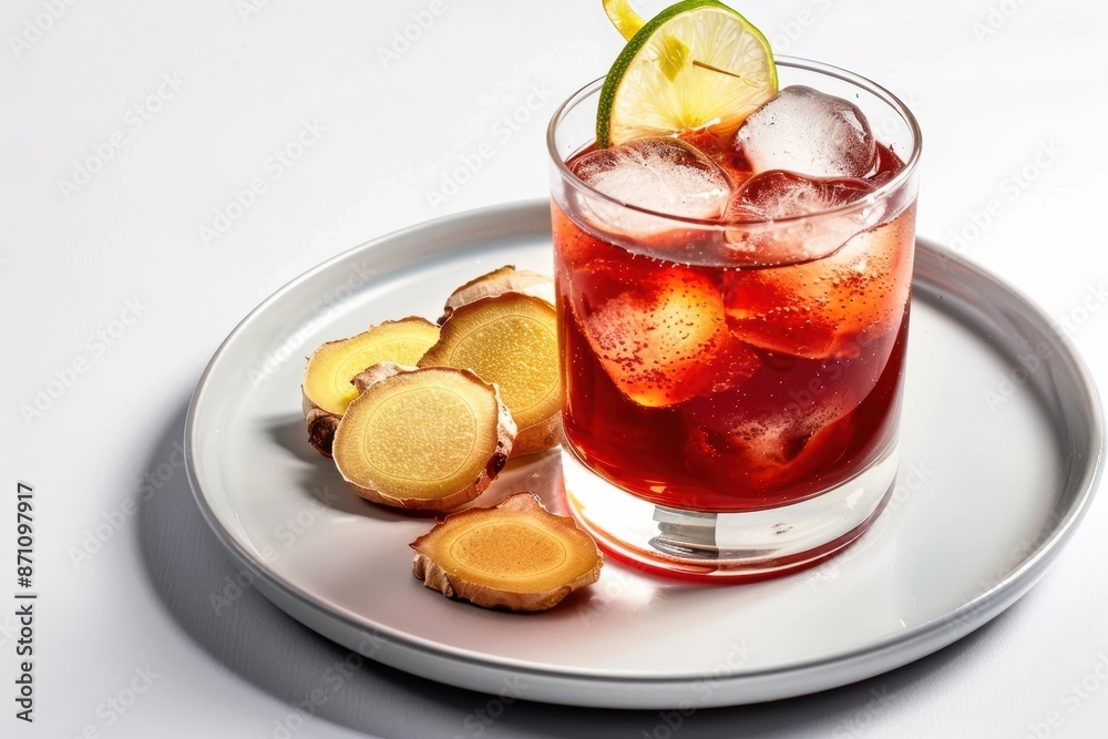 Refreshing Caribbean Sorrel Cocktail with Thinly Sliced Ginger and Lime Refreshing Caribbean Sorrel Cocktail with Thinly Sliced Ginger and Lime