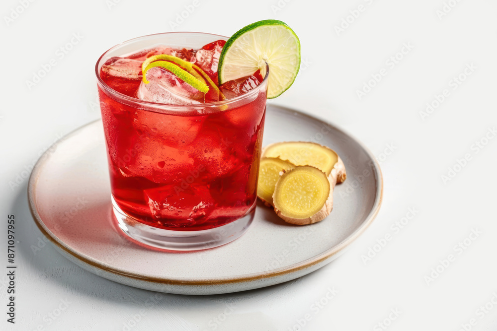 Elegant Glass of Caribbean Sorrel Cocktail with Ginger Rim Elegant Glass of Caribbean Sorrel Cocktail with Ginger Rim