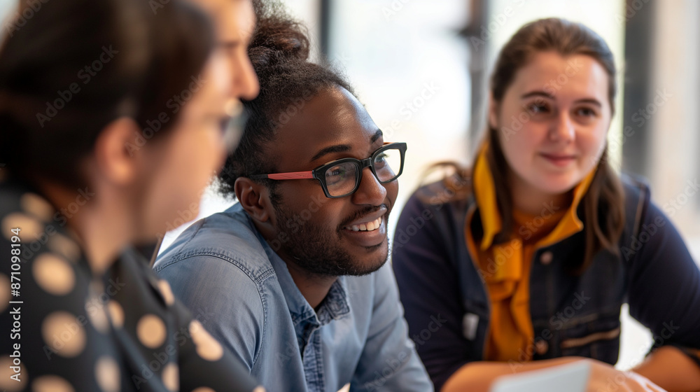 Diverse team of researchers collaborating on a project, engaged and focused expressions, left third copy space Diverse team of researchers collaborating on a project, engaged and focused expressions, left third copy space