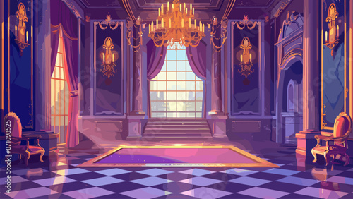 Royal Palace Interior Cartoon Game Background Majestic Room King Queen Luxury Furniture Medieval Castle Noble Residence Fantasy Adventure