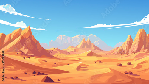 Sahara Sand Dune Cartoon Game Background Desert Landscape Arid Wilderness Sand Dunes Sahara Desert Adventure Exploration Hot Sun Dry Climate Arid Environment Nomadic Lifestyle