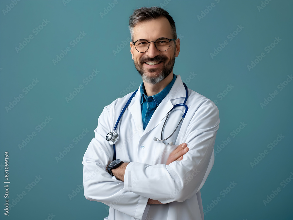 male or female doctor portrait, Healthcare, medical staff concept. Portrait of smiling male or female doctor posing with folded arms plain background, Professional general practitioner. male or female doctor portrait, Healthcare, medical staff concept. Portrait of smiling male or female doctor posing with folded arms plain background, Professional general practitioner.