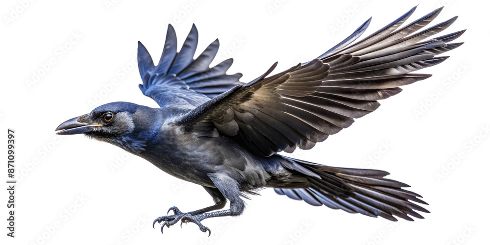 Fototapeta premium Blue Jay in Flight - Isolated on Black - Closeup - Detailed Feathers