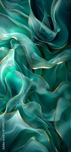 Abstract teal and gold flowing waves iPhone wallpaper background photo