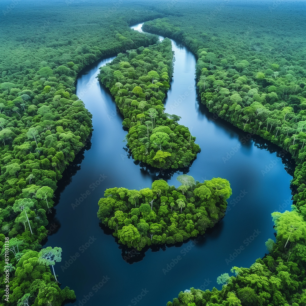 Rainforests and Rivers: Detailed Aerial View of Dense Tropical Rainforest Rainforests and Rivers: Detailed Aerial View of Dense Tropical Rainforest