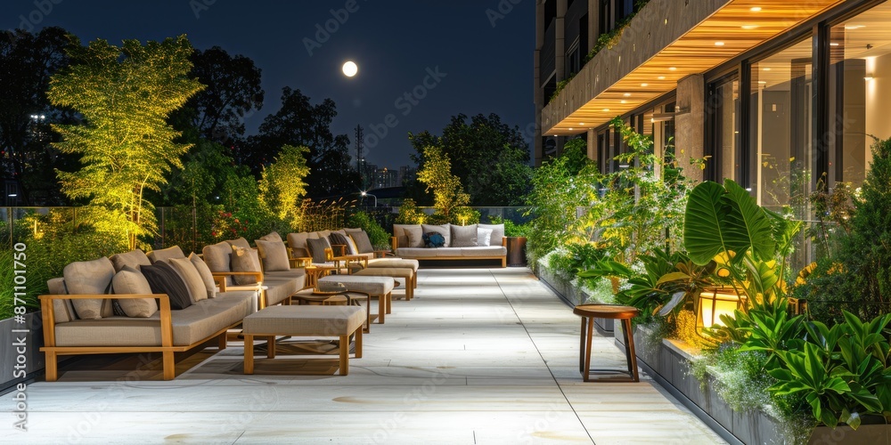 Urban Rooftop Garden Oasis with Fireplace and City Views Urban Rooftop Garden Oasis with Fireplace and City Views