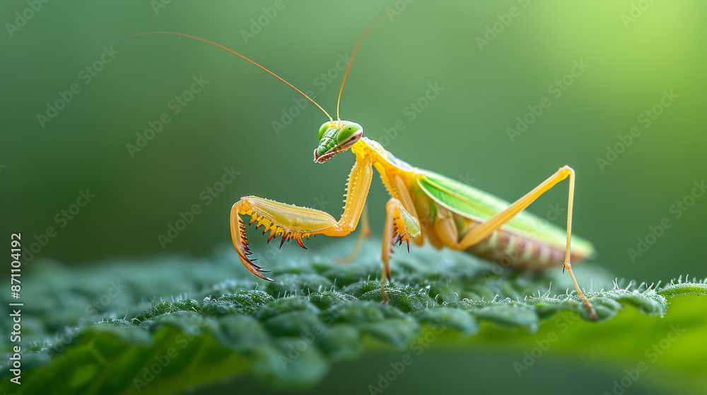 Close-Up of Praying Mantis on Green Leaf Close-Up of Praying Mantis on Green Leaf