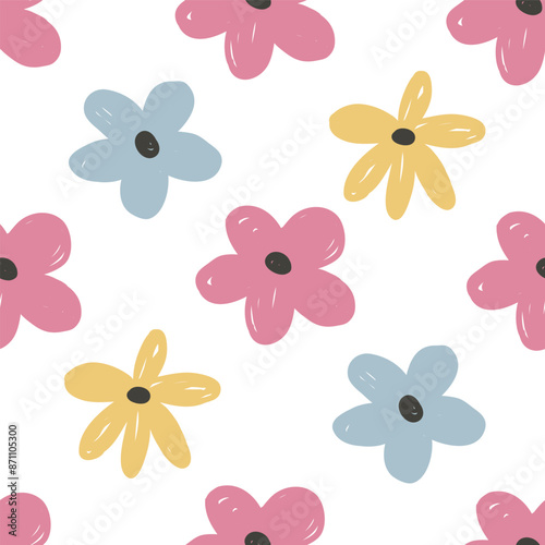 seamless pattern with cartoon flowers. colorful vector, hand drawing. design for fabric, print, textile, wrapper 