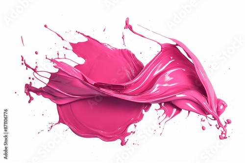 Dynamic pink paint splash on a white background.