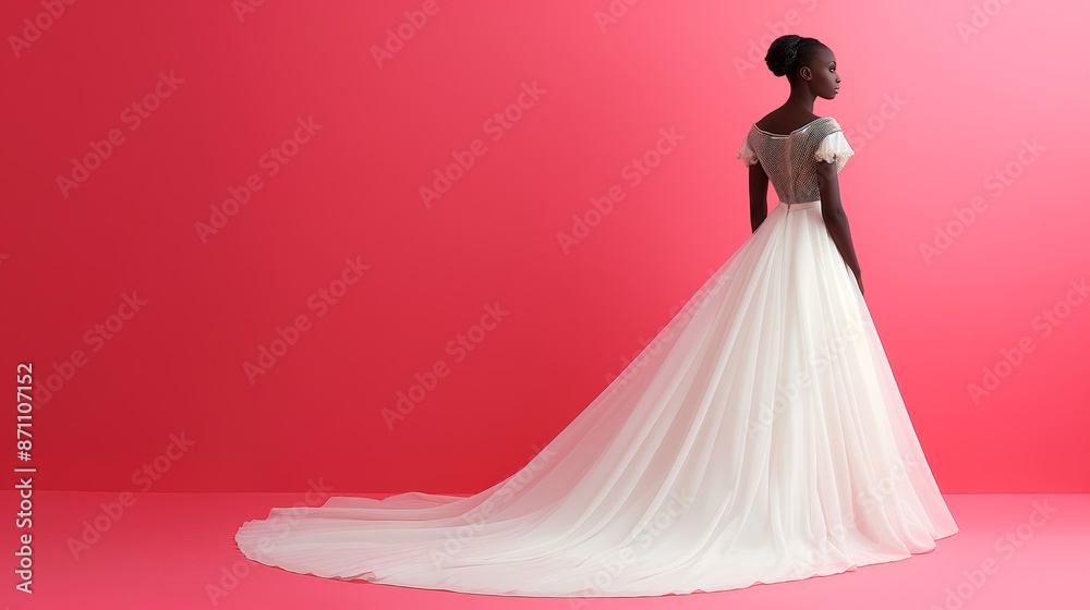 Elegant bride in flowing wedding dress, white gown, bridal concept Elegant bride in flowing wedding dress, white gown, bridal concept