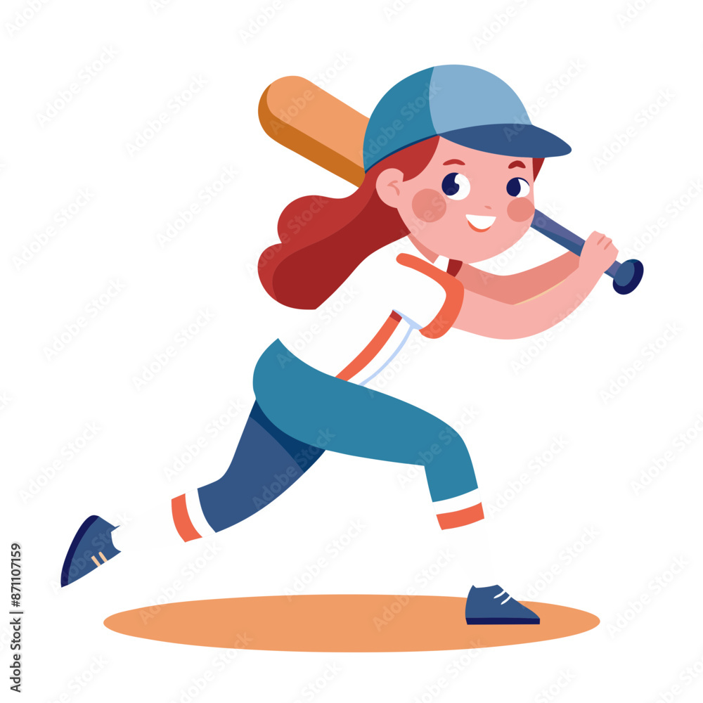 Young White Girl Baseball Player Swinging Bat on Field Young White Girl Baseball Player Swinging Bat on Field