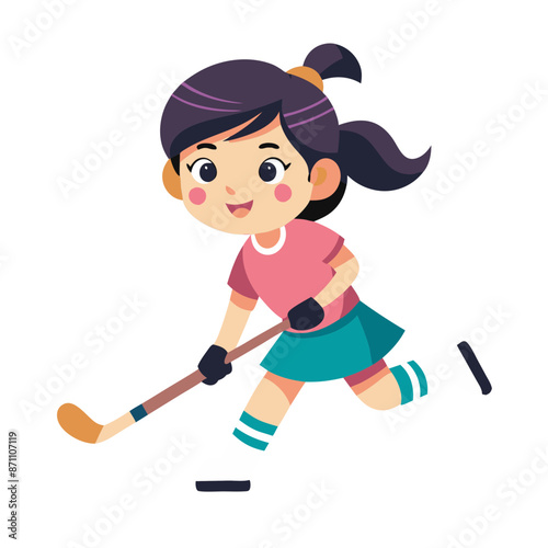 Smiling Asian Girl Playing Field Hockey