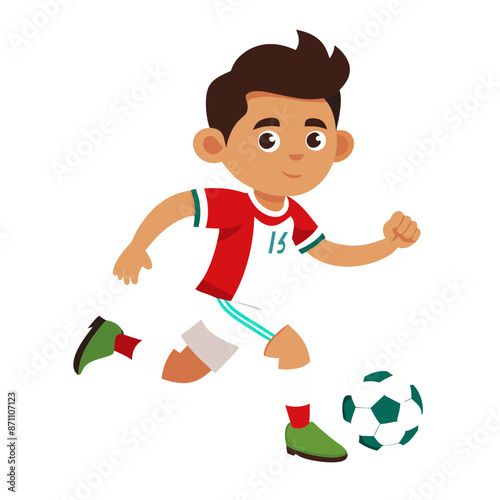 Young Hispanic Boy Soccer Player Running With the Ball