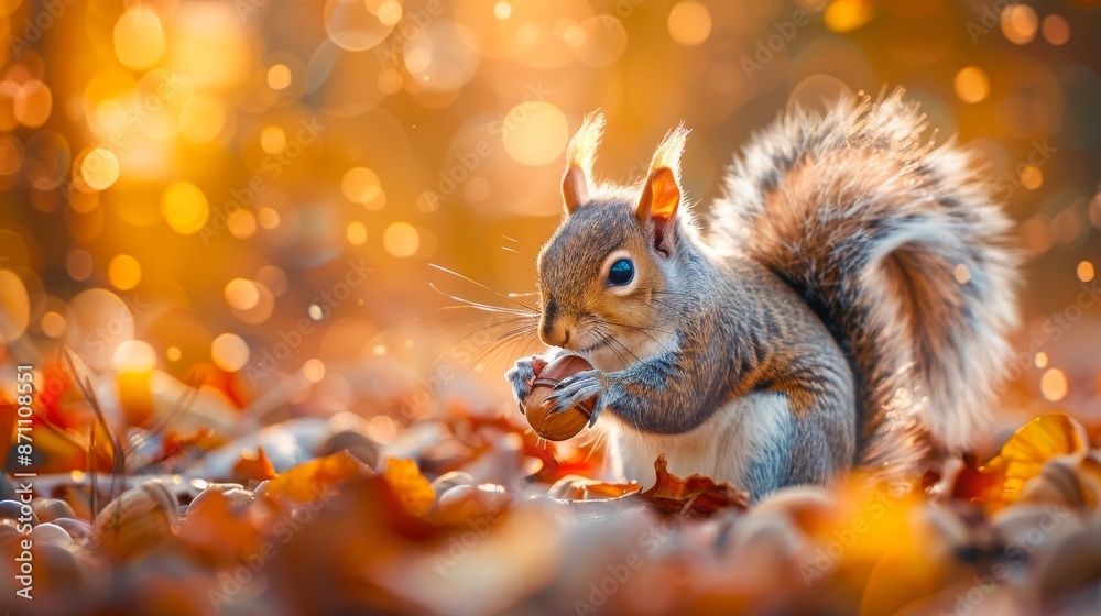 Squirrel Enjoying a Nut in Autumnal Setting Squirrel Enjoying a Nut in Autumnal Setting