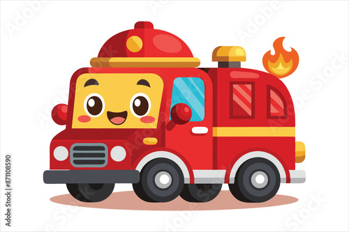 Cartoon cute firefighter truck mascot art vector