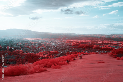 Infrared Landscape of Nara Overlooking City and Mountains