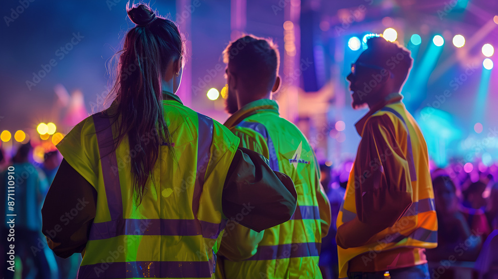 Obraz premium Festival Safety Team Monitoring the Stage