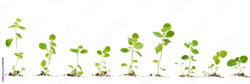 Sequence Plant. New Life Emerging in a Series of Growing Seedlings on White Background Sequence Plant. New Life Emerging in a Series of Growing Seedlings on White Background