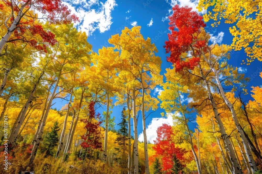 Aspens Fall. Colorful Autumn Aspens in Peaceful Western Colorado Forest