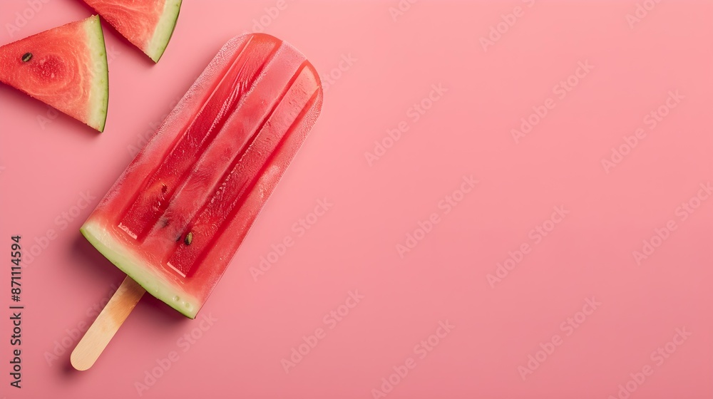 Watermelon Popsicle on a pink Background with Copy Space Watermelon Popsicle on a pink Background with Copy Space