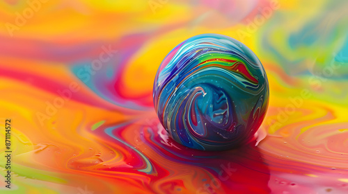 Rainbow marble ball, abstract marbeling background photo