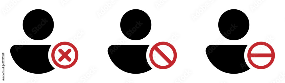 Blocked user signs. Block profile vector icons Blocked user signs. Block profile vector icons