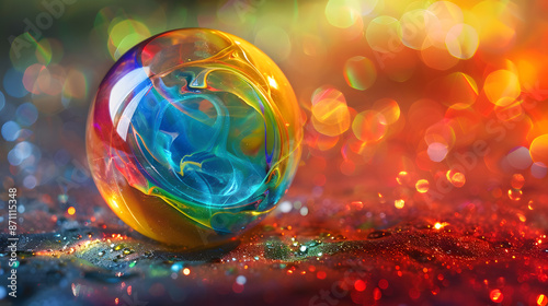 Rainbow marble ball, abstract marbeling background photo