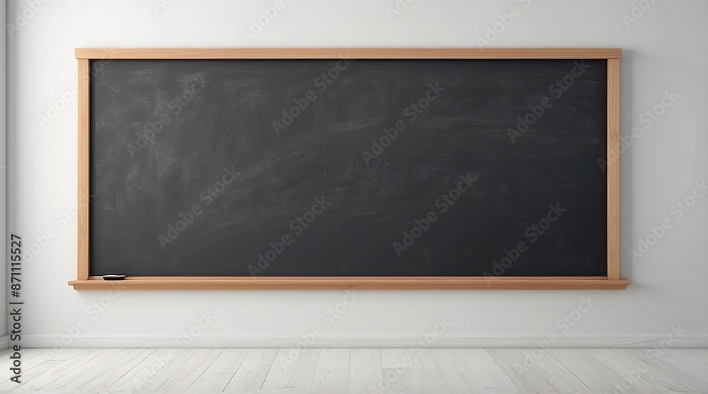 Black chalkboard on white wall background Black chalkboard on white wall background