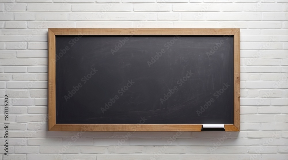 Black chalkboard on white wall background Black chalkboard on white wall background