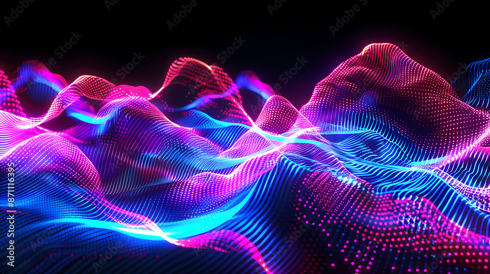 Fototapeta premium Abstract neon glowing wavy background