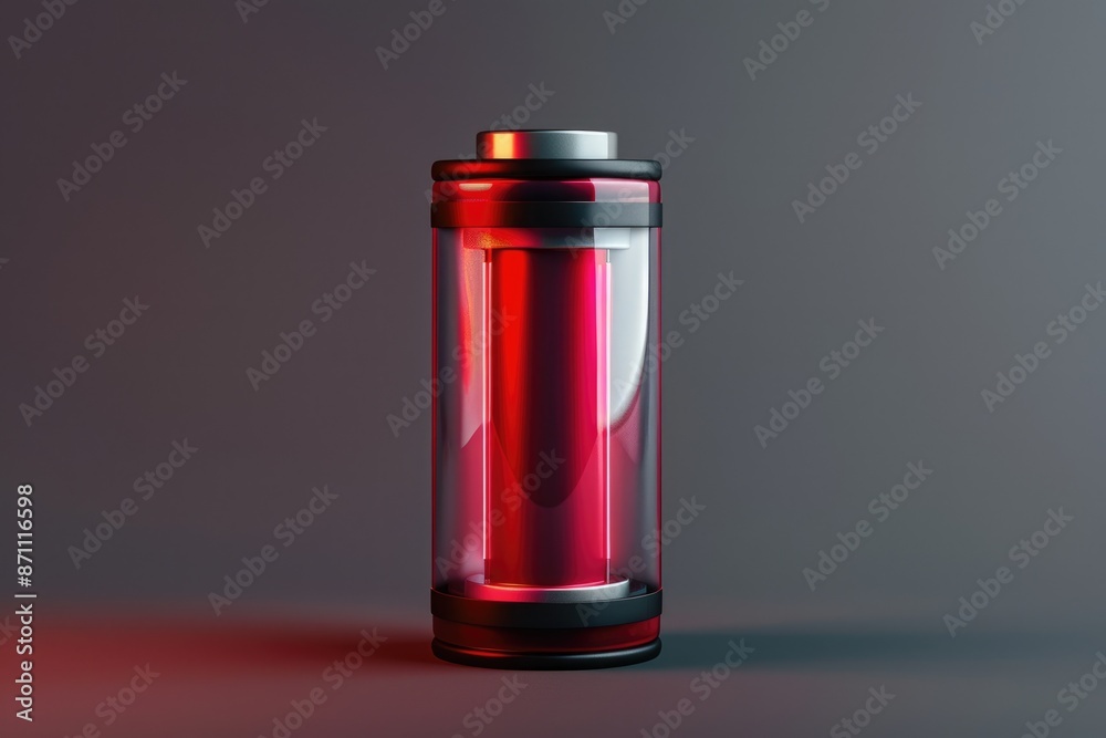 Battery Low. Horizontal Illustration of Red Battery Indicator on Grey Background Battery Low. Horizontal Illustration of Red Battery Indicator on Grey Background