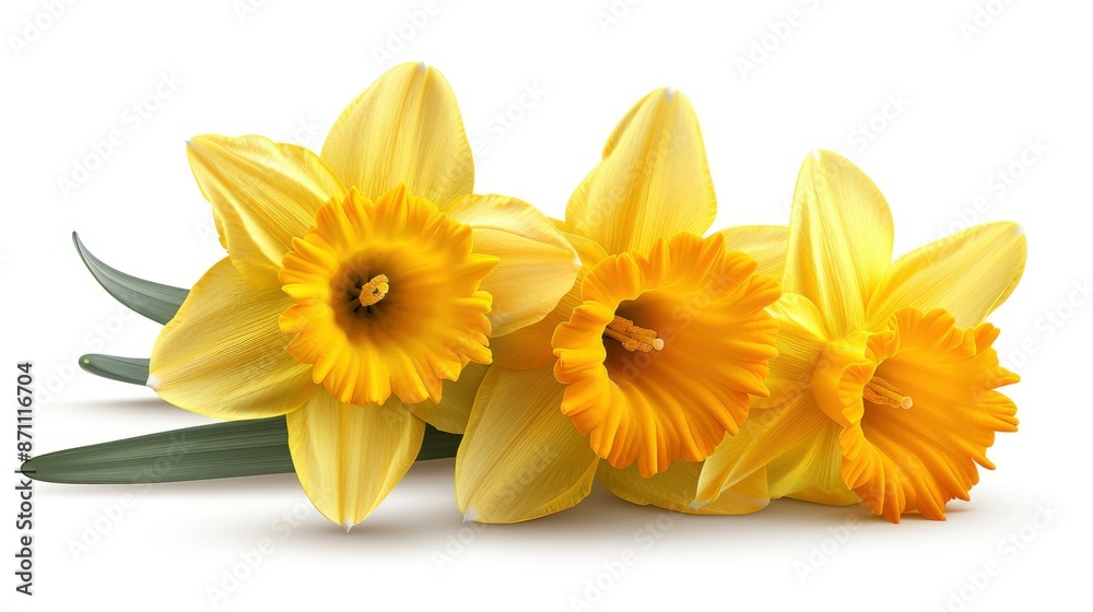 Yellow daffodil bloom isolated on a white png background, in high resolution, Yellow daffodil bloom isolated on a white png background, in high resolution,