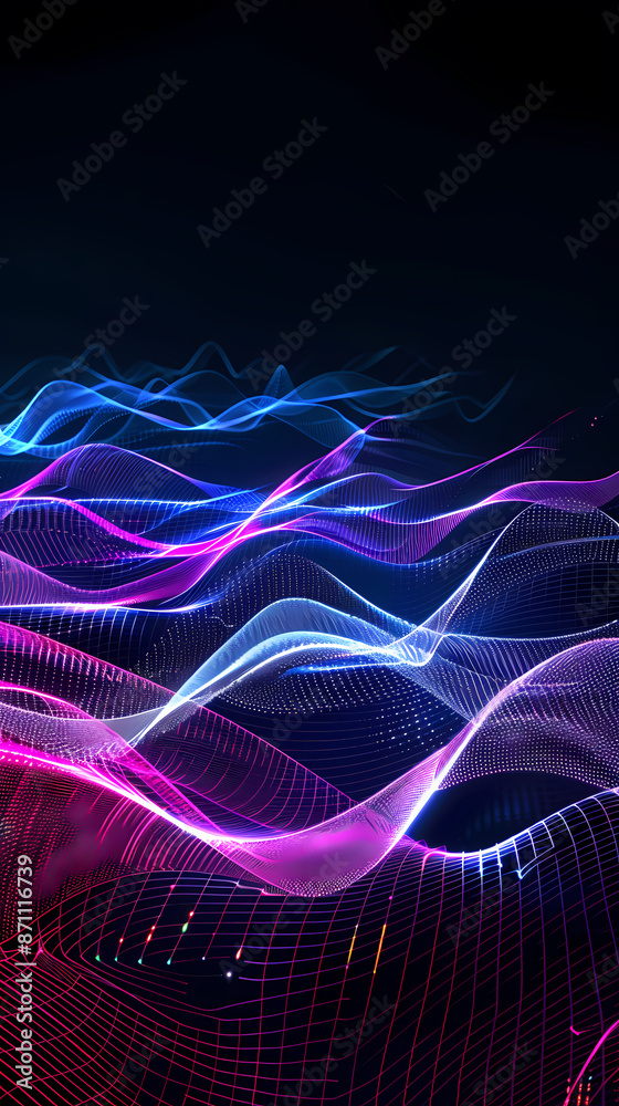Fototapeta premium Abstract neon glowing wavy background