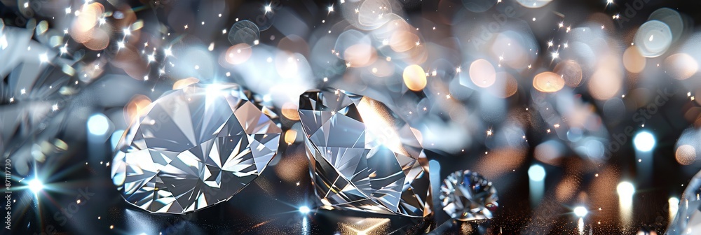 Shimmering 3D diamond clusters, sparkling with precision, exuding elegance and luxury, detailed and realistic, set against a midnight blue background with light accents Shimmering 3D diamond clusters, sparkling with precision, exuding elegance and luxury, detailed and realistic, set against a midnight blue background with light accents