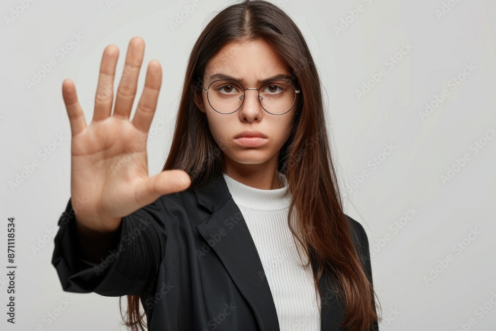 Stop Right There. Upset Female Businesswoman Making Forbidden Gesture with Intense Dislike Stop Right There. Upset Female Businesswoman Making Forbidden Gesture with Intense Dislike