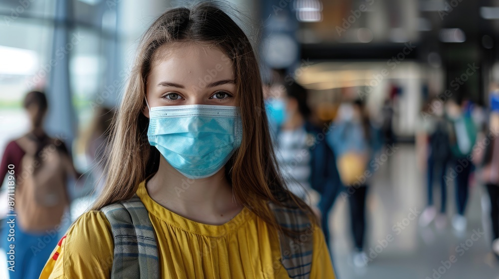 Covid College. Teacher Wearing Face Mask for Health and Protection in Back to School Education Covid College. Teacher Wearing Face Mask for Health and Protection in Back to School Education